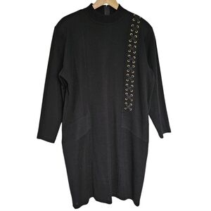 Vintage black wool blend‎ lace up sweater dress